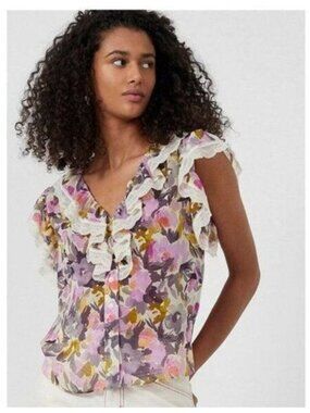 FRENCH CONNECTION Catlett Crinkle Lace Ruffle Top - S